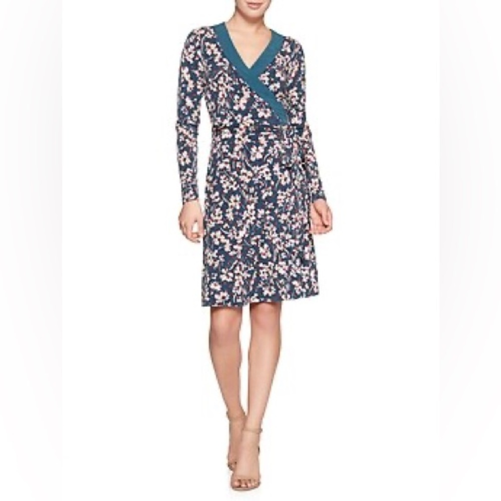 Banana Republic mixed PRINT STRETCH WRAP DRESS size small